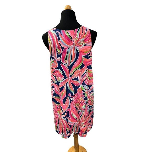 Lilly Pulitzer Resort Jackie Shift Dress 100% Silk Navy Banana Flambé Size Small - Picture 3 of 9
